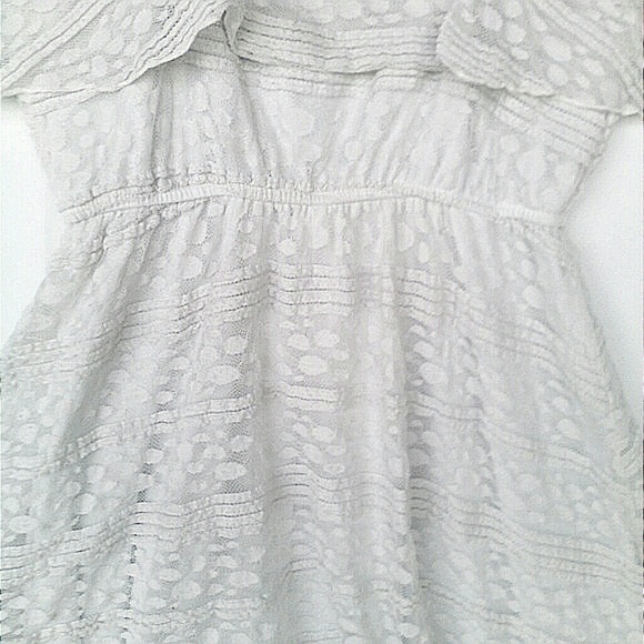 Asymmetrical Hi-Lo Sleeveless Crocheted Lace Sundress Trixxi White Polkadot Med - Picture 6 of 7